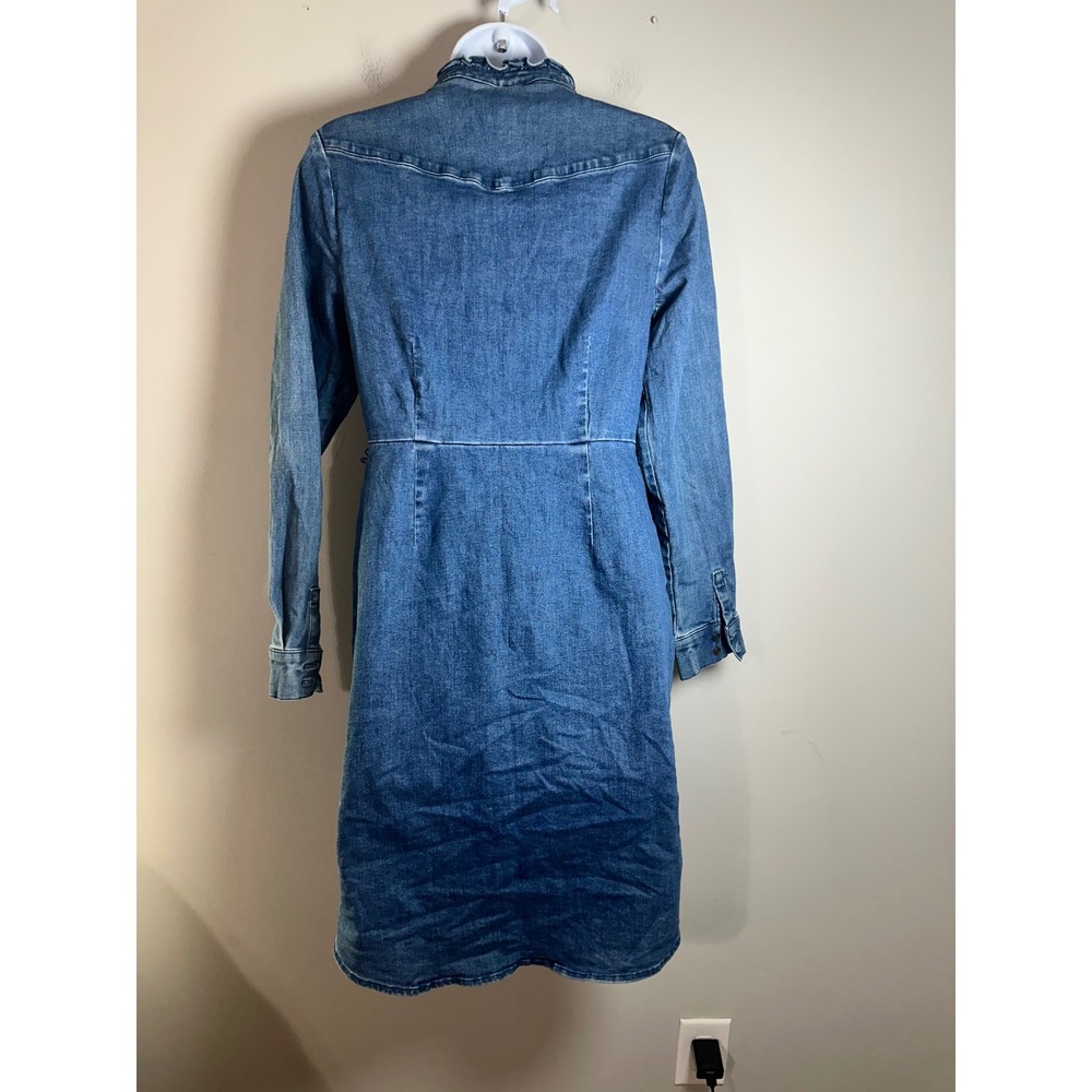 Boden Womens Blue Denim Ruffle Neck Button Front Long Sleeve Shirt Dress US 4R - Picture 6 of 9